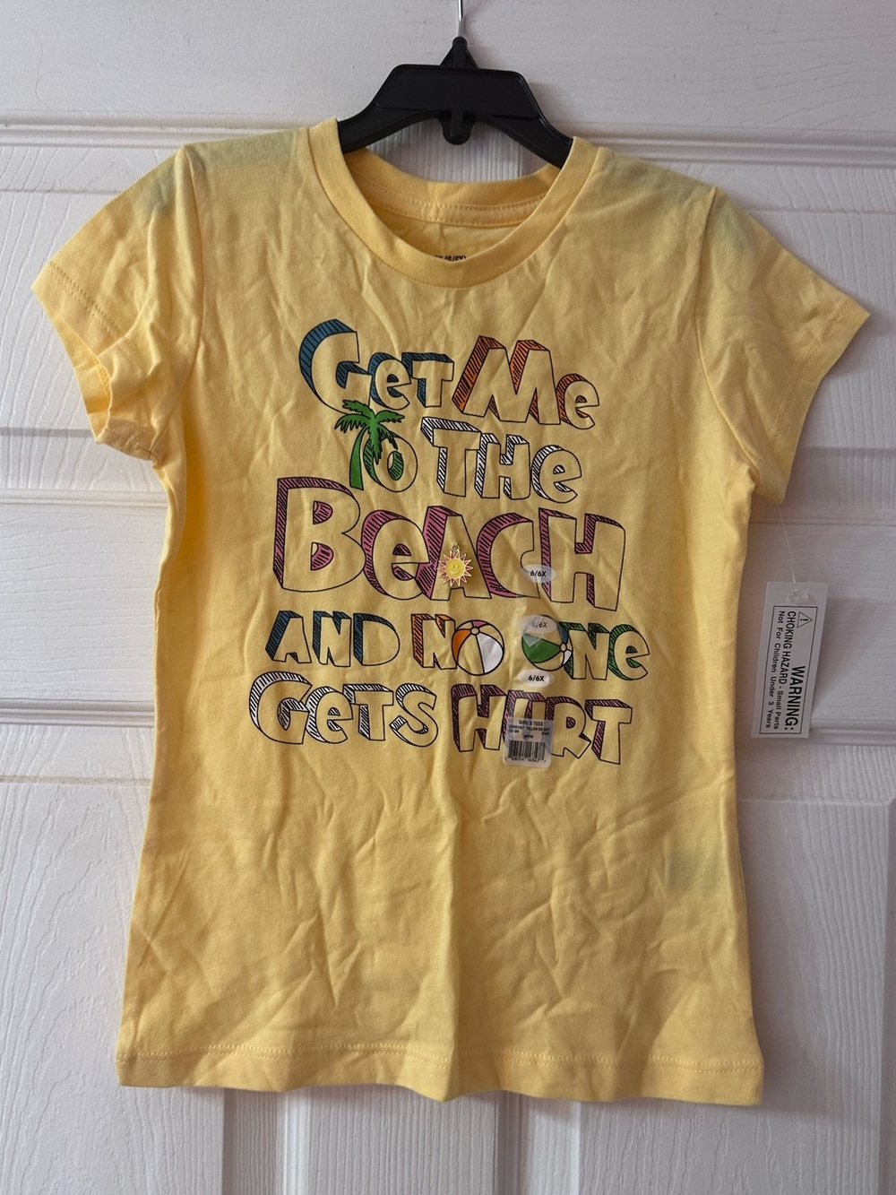 Girls 6/6X Yellow Beach Graphic T-Shirt Get Me To The Beach 100% Cotton NWT